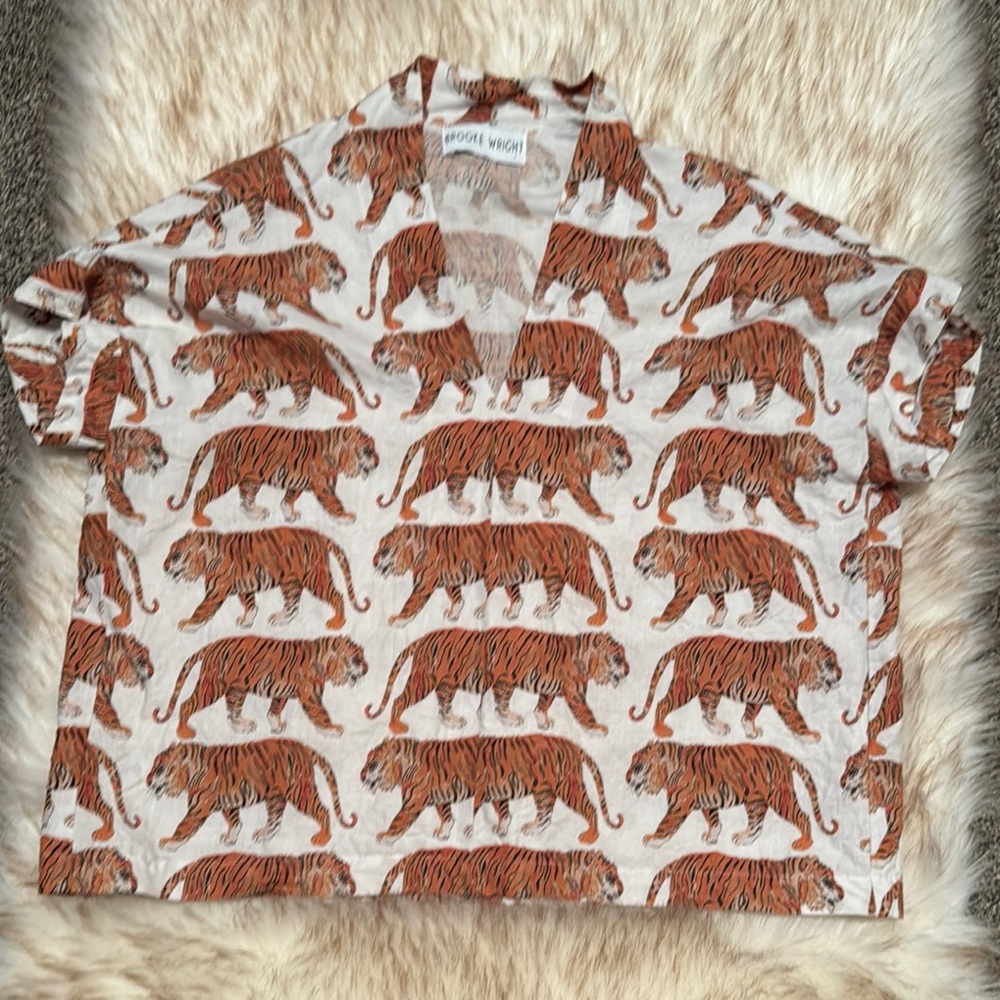 Roarsome Tiger Print Blouse - Beige and Rust
